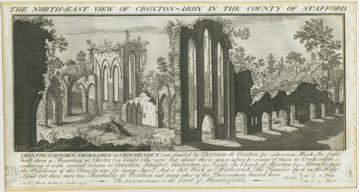 Croxden Abbey: kaiverrus tekijältä Samuel Buck