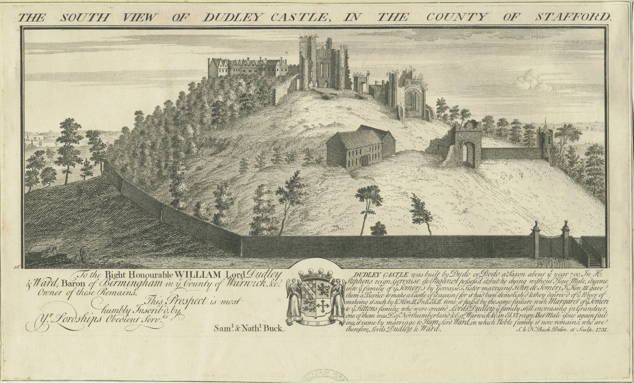 Dudleyn linna: kaiverrus, 1731 tekijältä Samuel Buck
