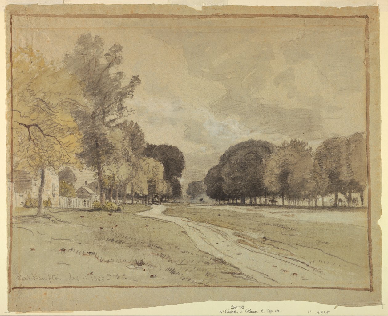 Piirustus, Main Street, East Hampton, Long Island, 11. elokuuta 1880. tekijältä Samuel Colman