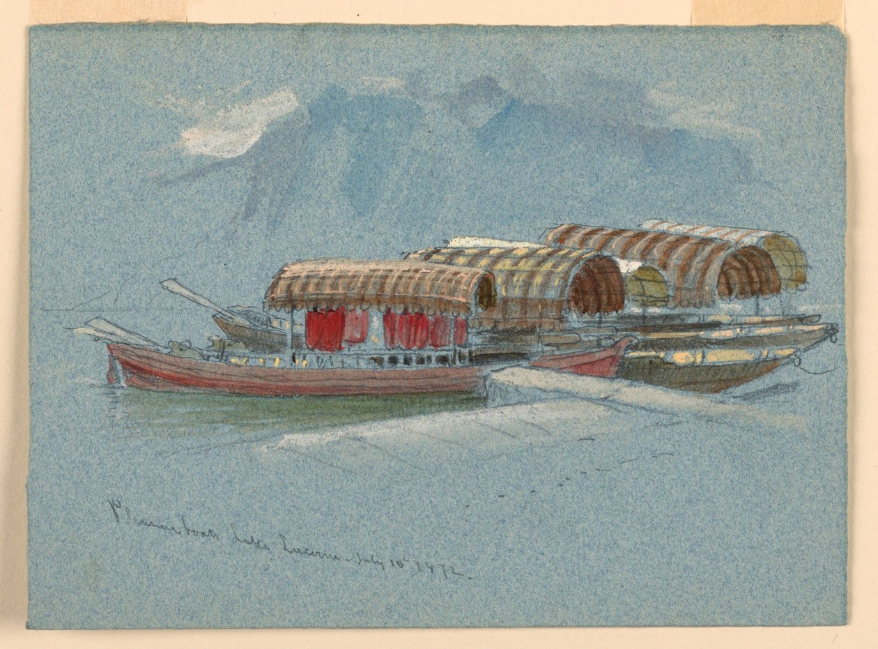Piirustus, luonnokset. Huviveneet, Luzernin järvi, Sveitsi, 10. heinäkuuta 1872. tekijältä Samuel Colman