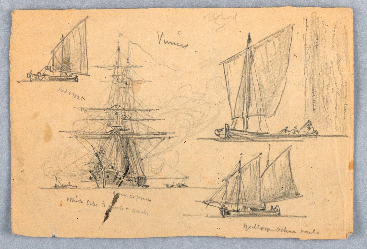 Piirustus, luonnokset. Laivat, Venetsia, Italia, lokakuu 1872. tekijältä Samuel Colman