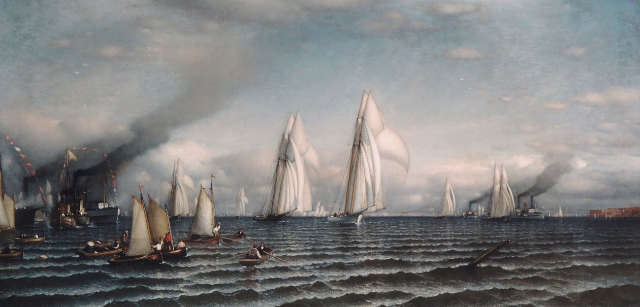 Maali ensimmäinen kansainvälinen Americas Cupin kilpailu 8. elokuuta 1870 1870. tekijältä Samuel Colman
