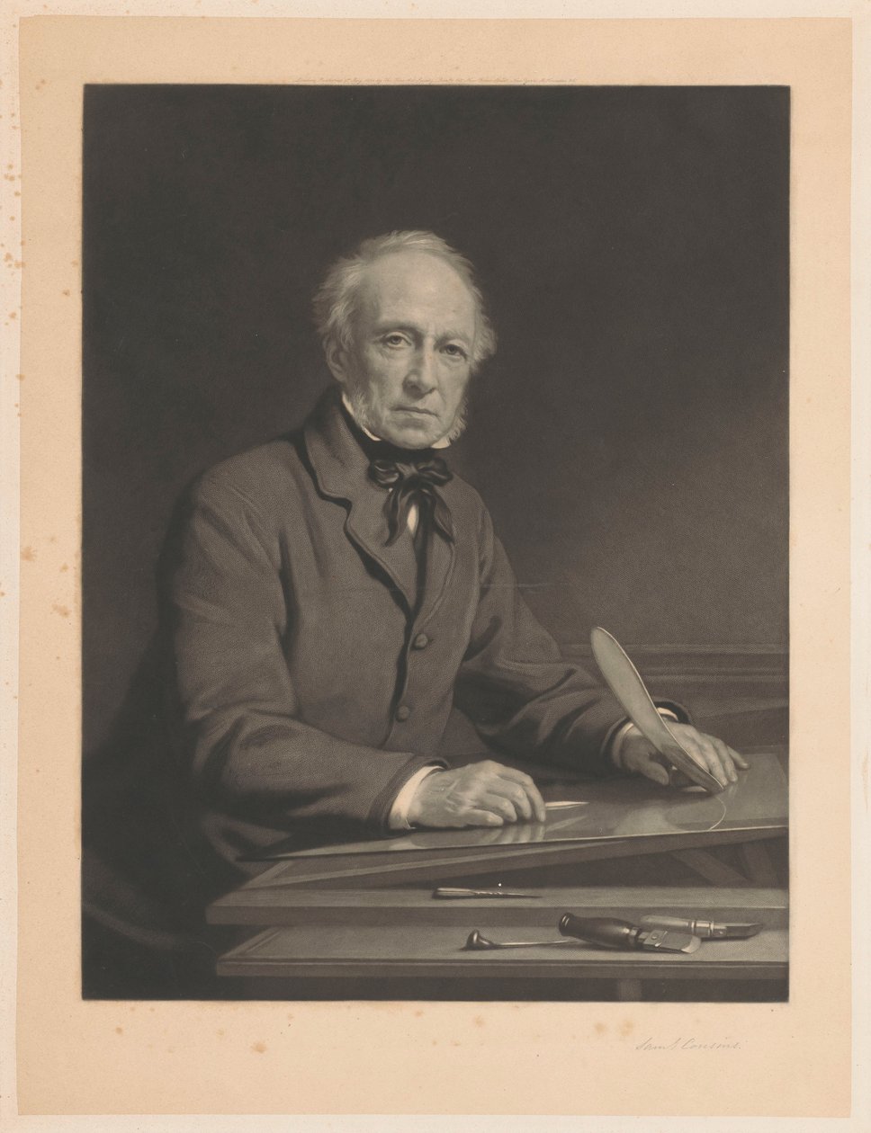 Muotokuva Samuel Cousinsista työskentelemässä vedoksen parissa tekijältä Samuel Cousins (signed by artist)