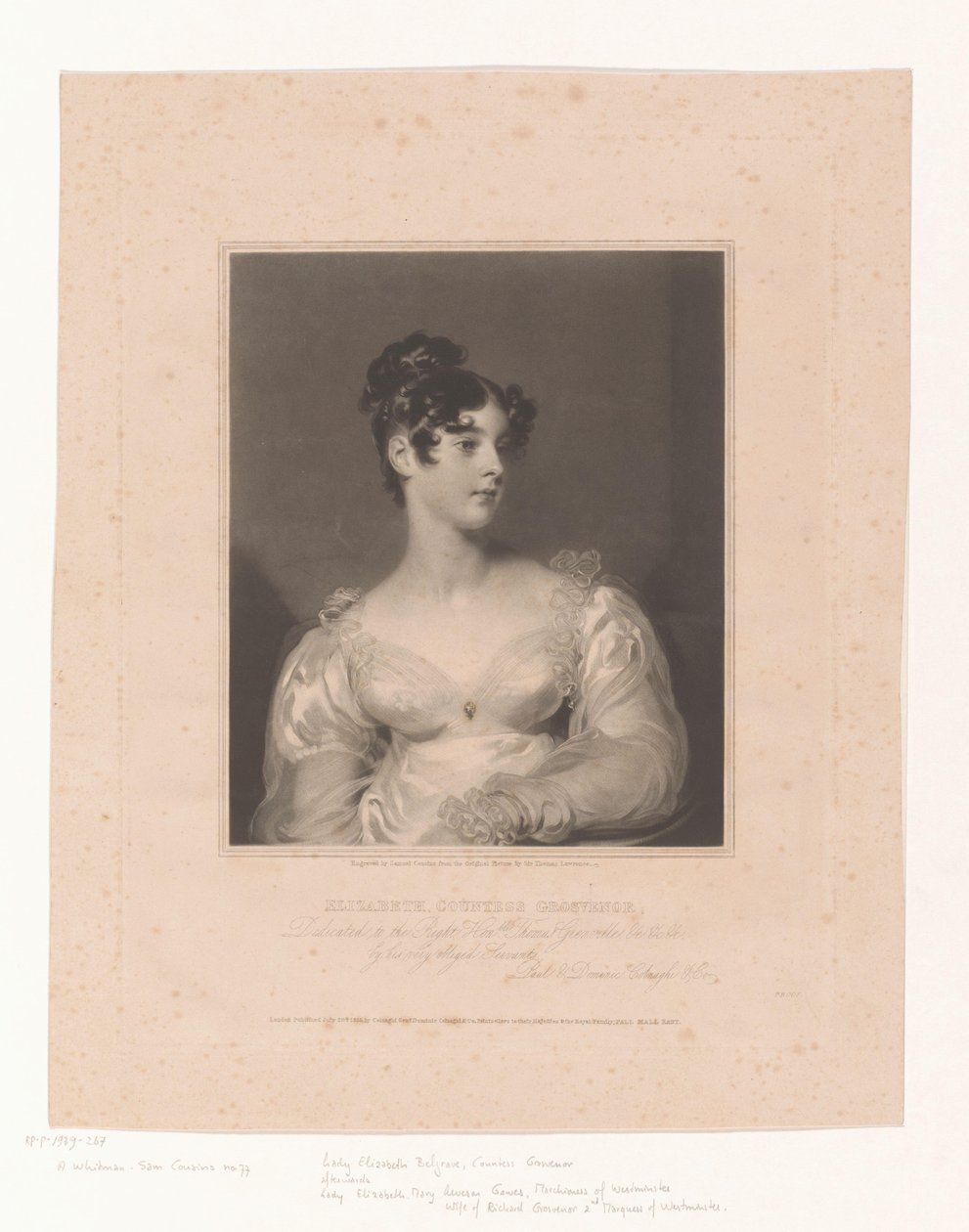 Portret van Elizabeth Leveson-Gower Elizabeth kreivitär Grovenor (nimi esineessä) tekijältä Samuel Cousins