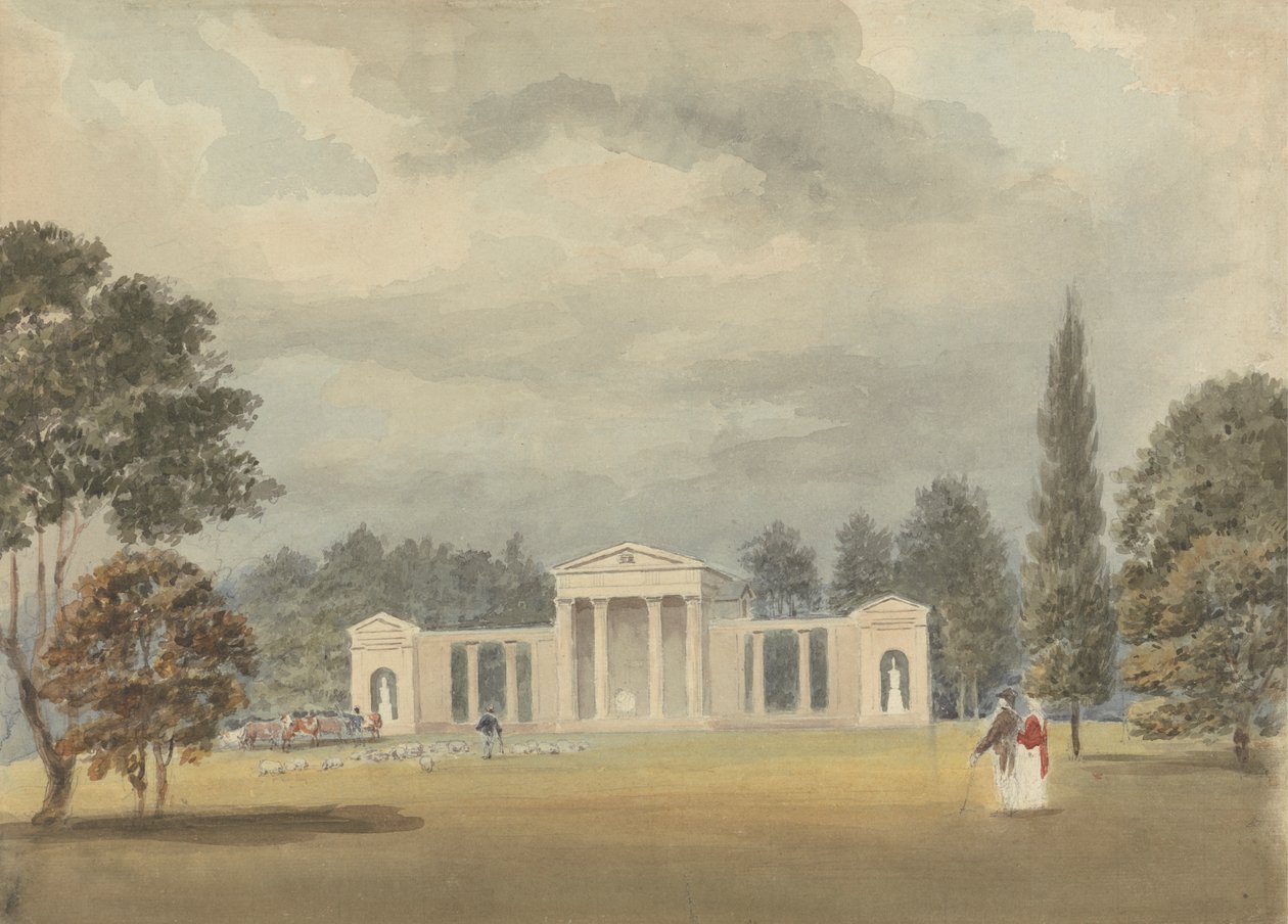 Seurakunnan kirkko, edestä ja osittainen oikea näkymä, Ayot St. Lawrence, Hertfordshire tekijältä Samuel Davis