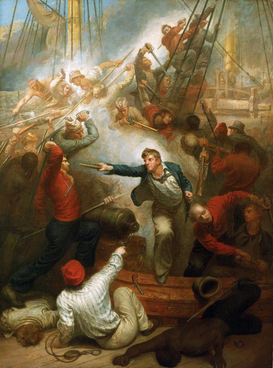 Kapteeni William Rogers kaappaa kauppa-alus "Le Jeune Richardin" 1. lokakuuta. tekijältä Samuel Drummond