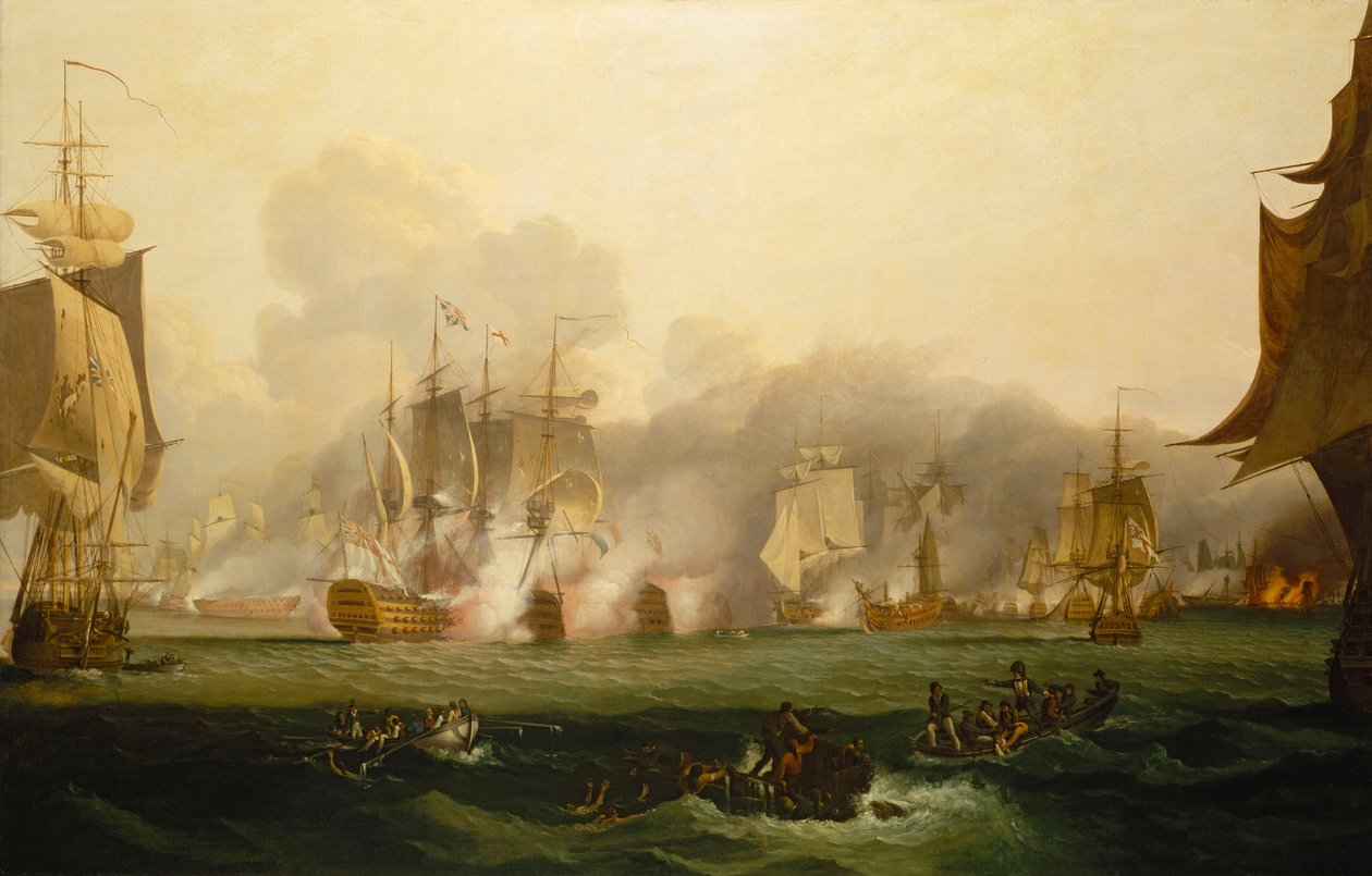 Trafalgarin taistelu, 21. lokakuuta 1805, 1800-luvun alku (öljy kankaalle). tekijältä Samuel Drummond