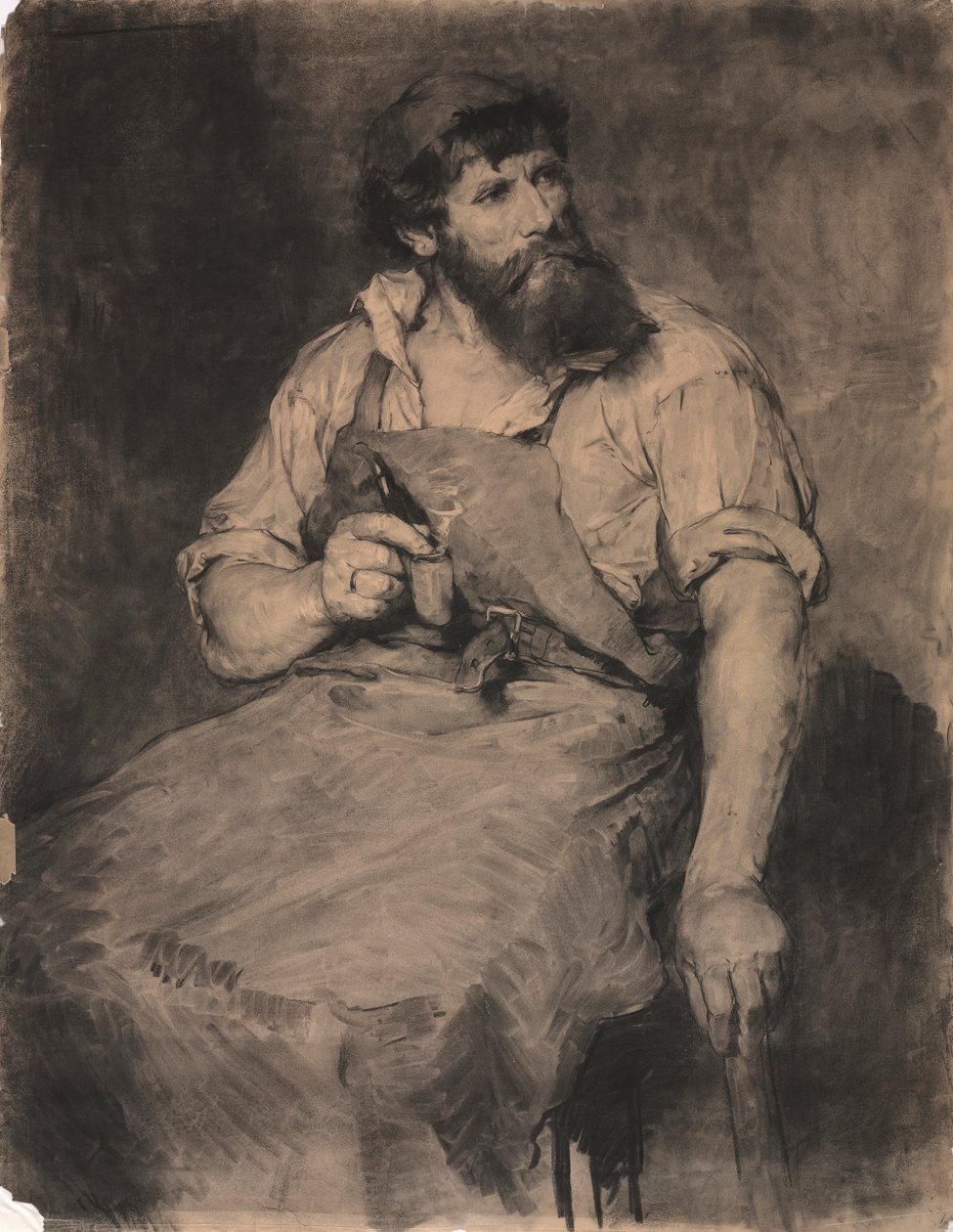 Seppä, tutkimus "Das Gerichtia" varten, n.1883 (hiili). tekijältä Samuel H. Crone