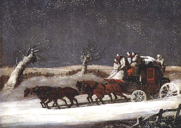 Postivalmentaja lumisateessa tekijältä Samuel Henry Alken