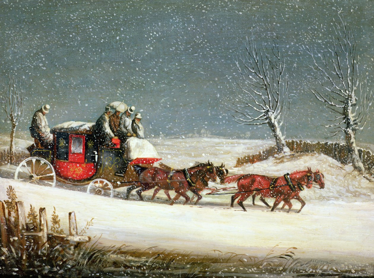 The Royal Mail in Deep Snow (öljy paneelissa) tekijältä Samuel Henry Alken