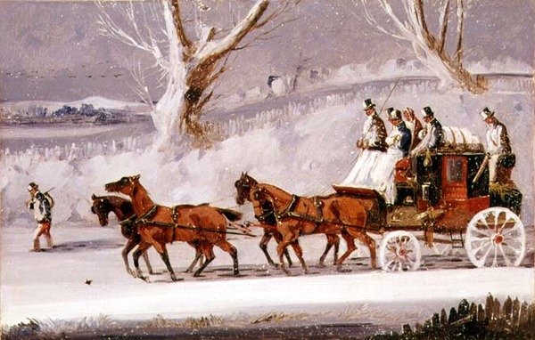 Kuninkaallinen posti lumimyrskyssä (öljy paneelissa) tekijältä Samuel Henry Alken