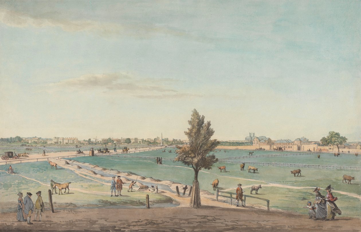 Kennington Common, 1776 (wc, kynä, muste, vartaloväri ja grafiitti paperilla) tekijältä Samuel Hieronymous Grimm