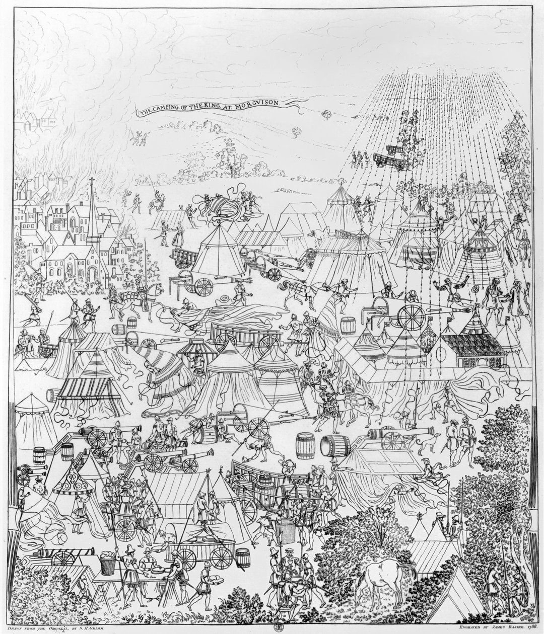 Kuningas Henrik VIII:n leiri Marquisonissa heinäkuussa 1544, kaivertanut James Basire, 1788 tekijältä Samuel Hieronymous Grimm