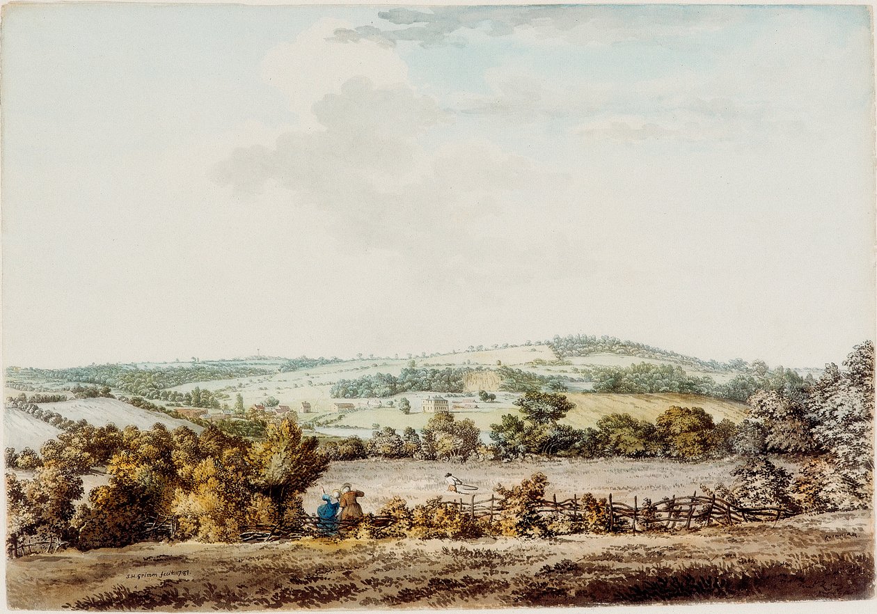 The Old House at Grange and Barber Wood, 1787 (kynä ja muste ja wc paperilla) tekijältä Samuel Hieronymous Grimm