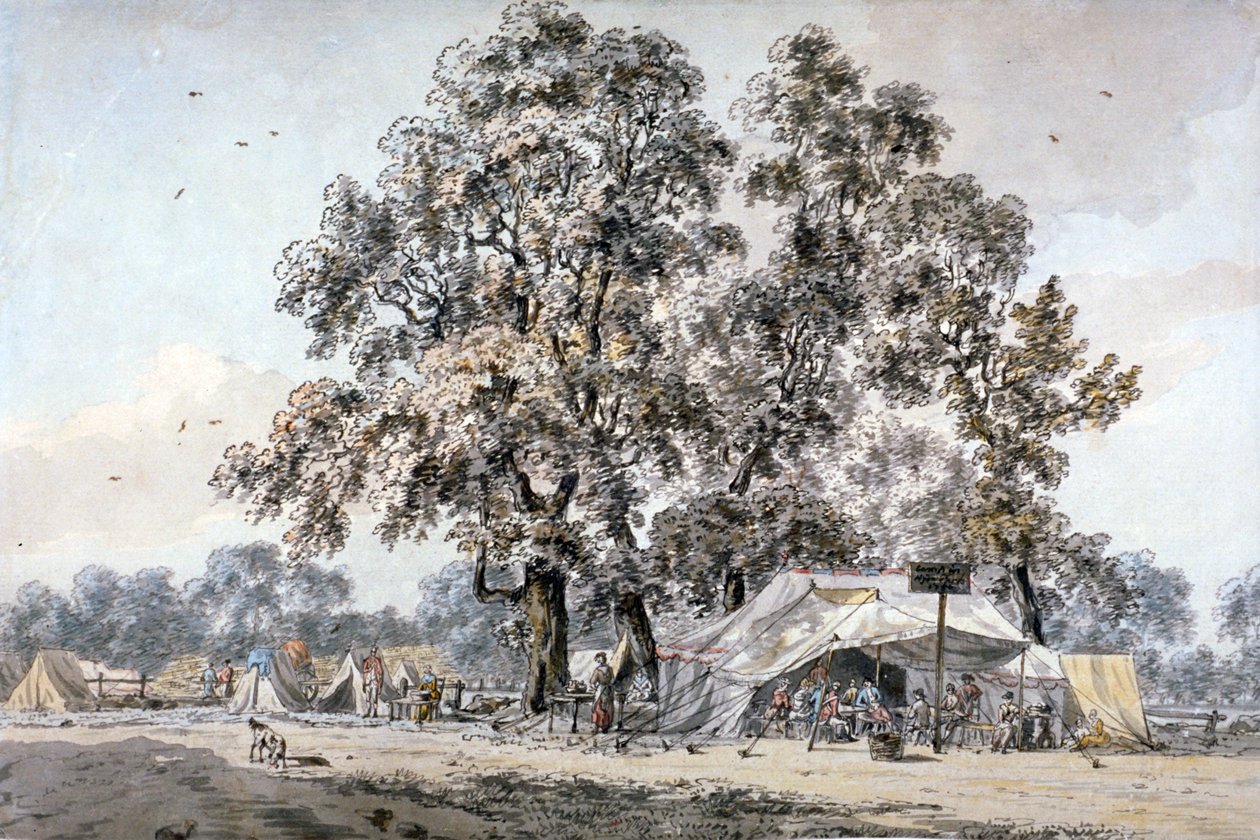 Armeijan leiri Hyde Parkissa, Lontoossa, 1780. tekijältä Samuel Hieronymus Grimm