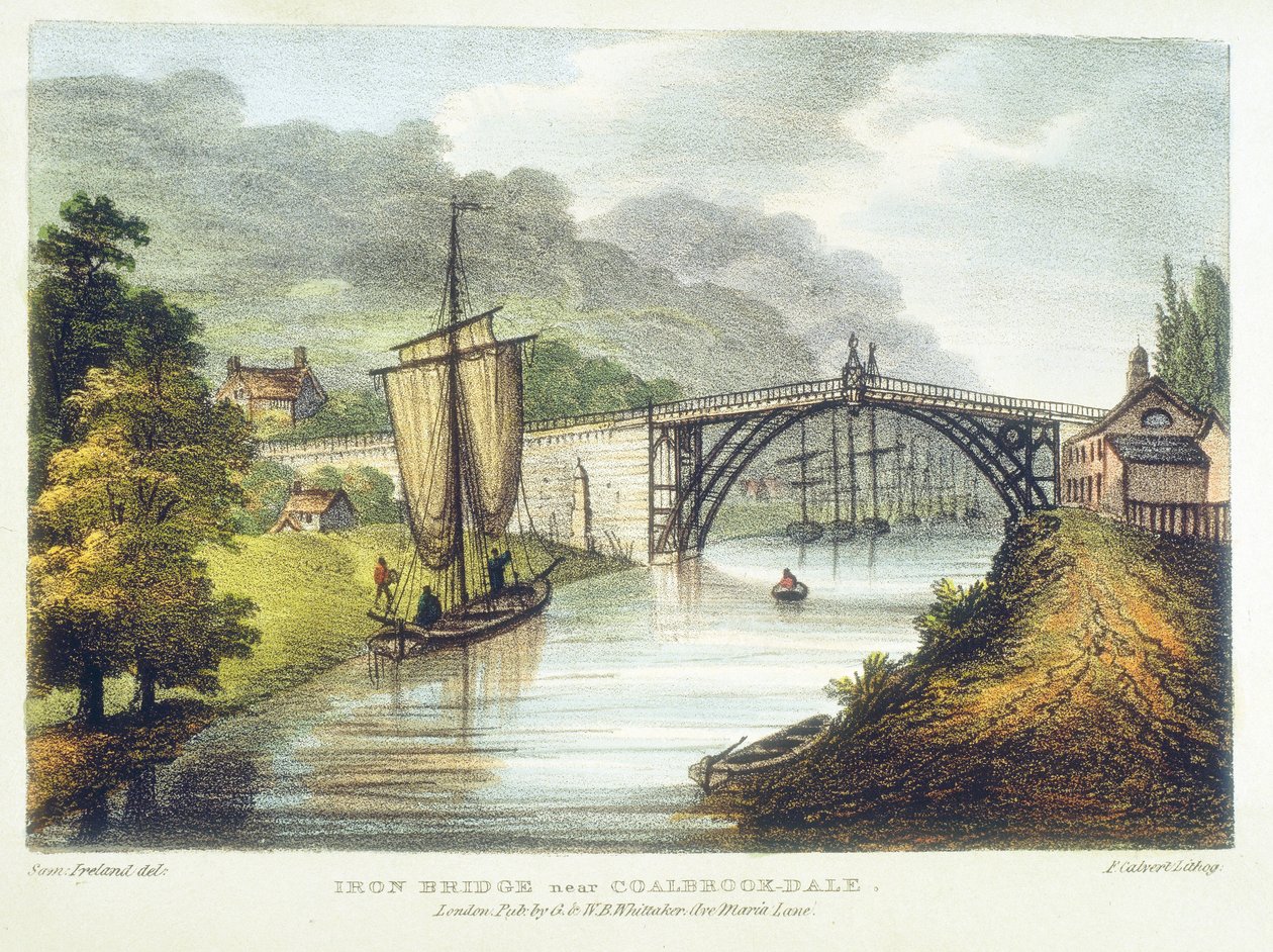 Pont de ferro a través del Severn a Ironbridge, Coalbrookdale, Anglaterra, construït el 1779 el 1795 finlandès tekijältä Samuel Ireland