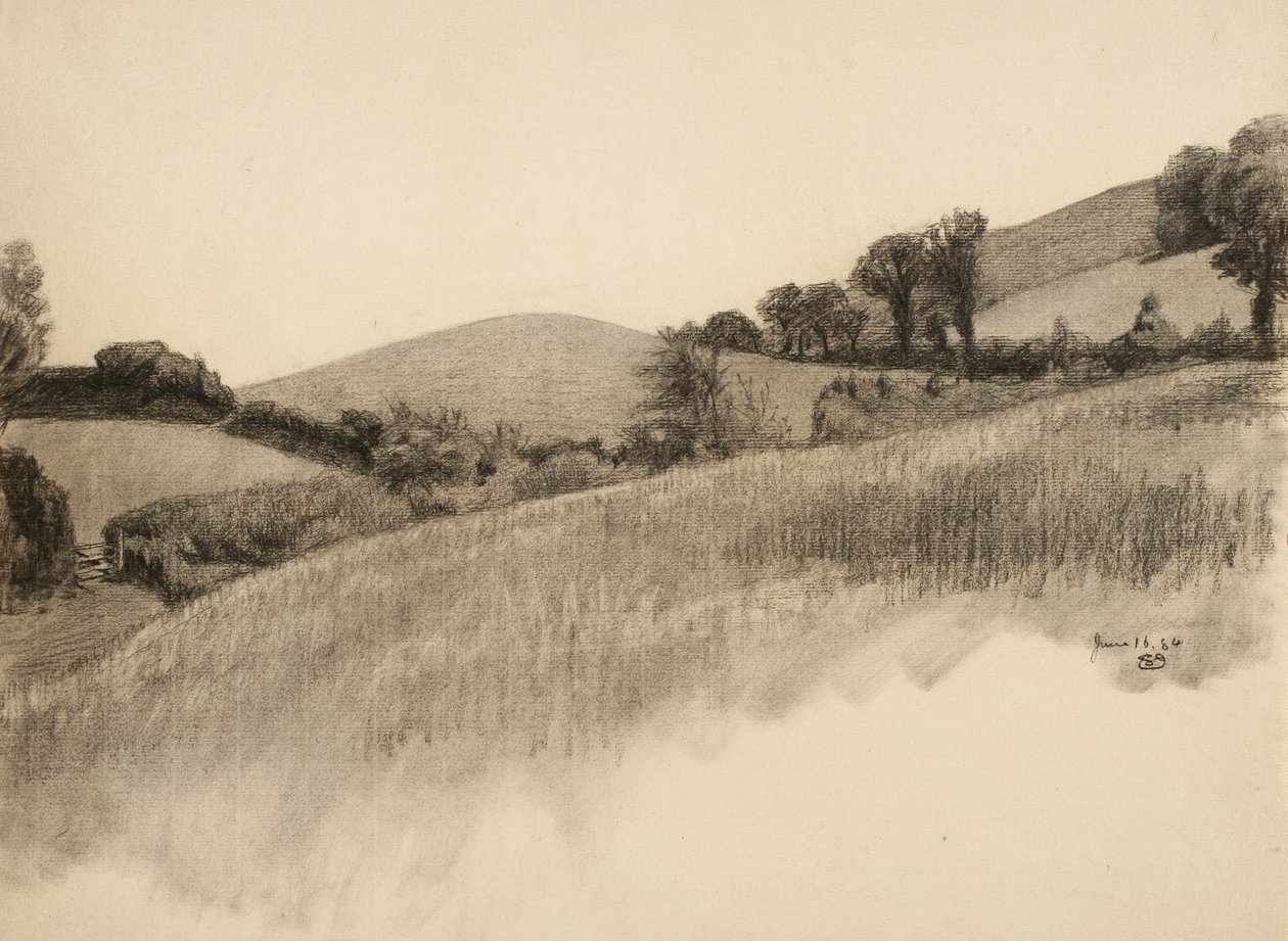 Maaseutumaisema, 1884 (hiili kiiltävälle paperille) tekijältä Samuel Isham