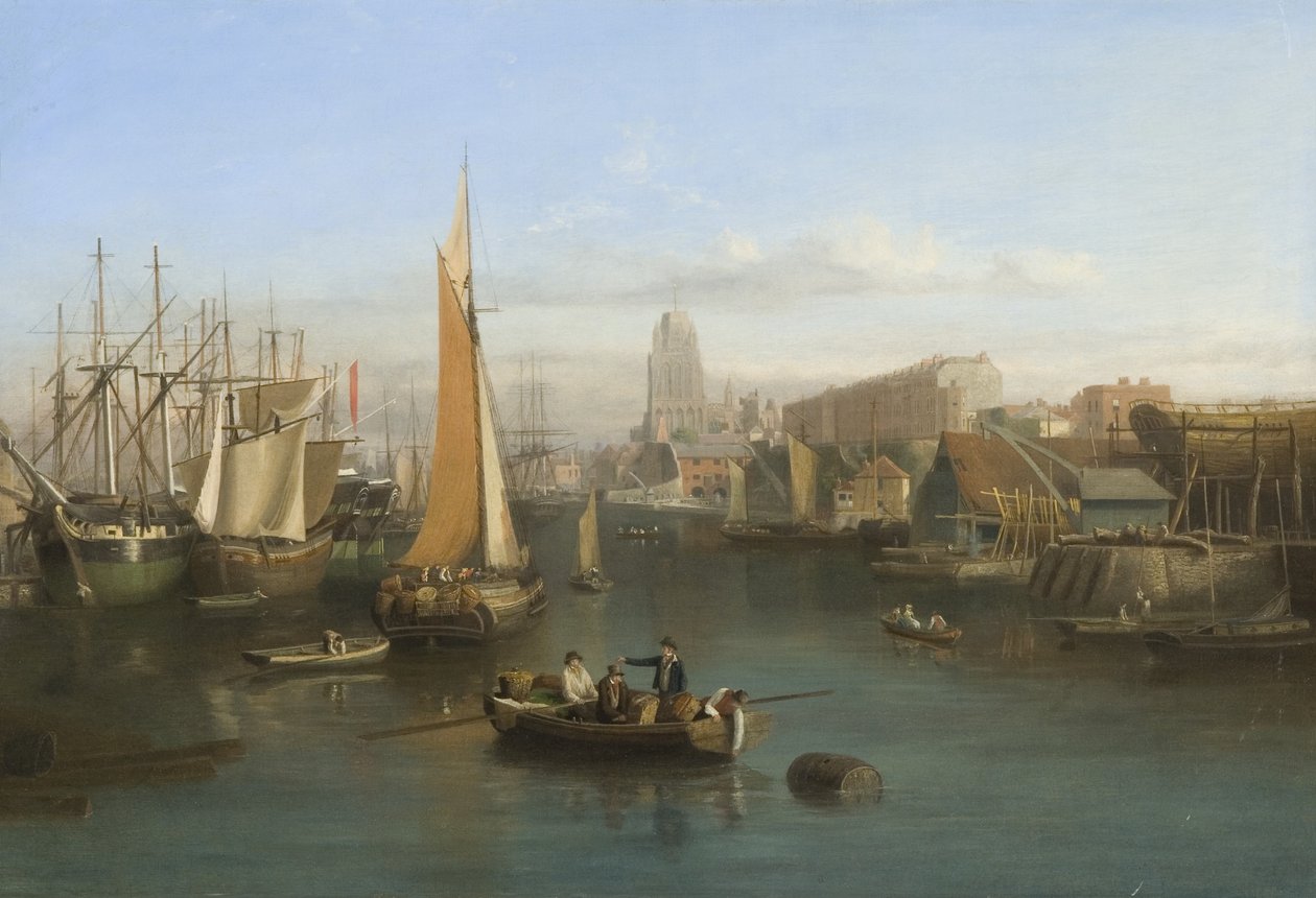 St Mary Redcliffe ja Redcliffe Parade Prince Street Bridgeltä, n. 1826 (öljy kankaalle) tekijältä Samuel Jackson