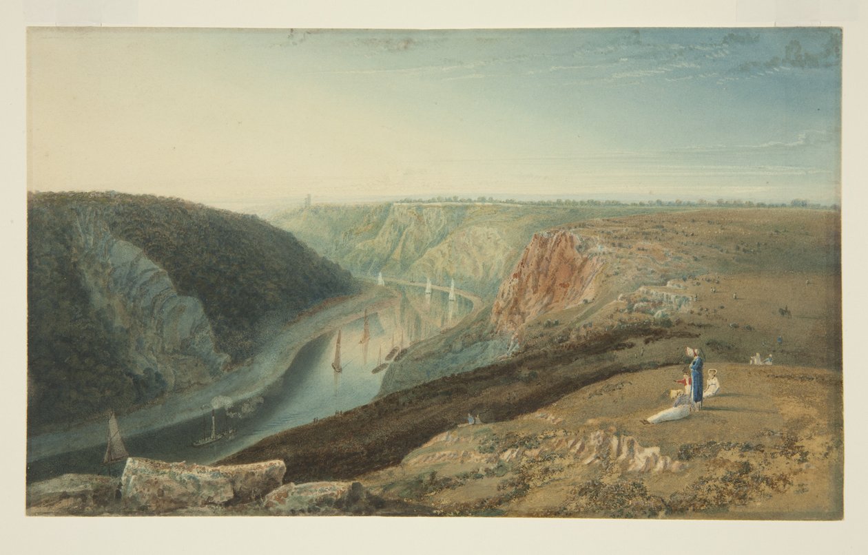 Avon Gorge Near Cliftonin observatoriosta, n. 1825 (akvarelli ja vartaloväri paperille) tekijältä Samuel Jackson