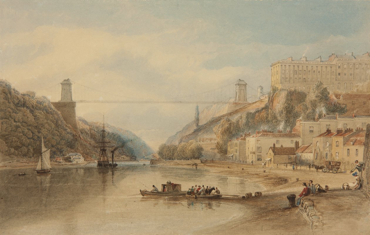 Ehdotettu riippusilta Ronham Ferryltä, n. 1836 tekijältä Samuel Jackson