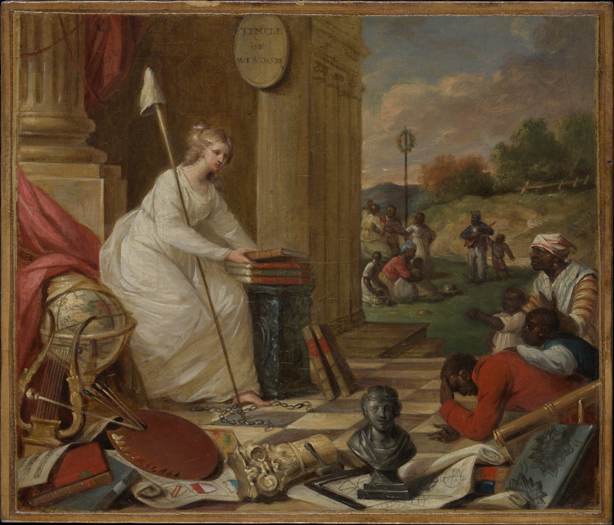 Study For Liberty, joka esittelee taiteita ja tieteitä, tai The Genius of America, joka kannustaa mustien vapautumista, n. 1791-1792 (öljy kankaalle) tekijältä Samuel Jennings