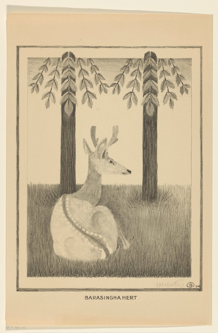 Barasinghahert (alkuperäinen nimi esineessä) tekijältä Samuel Jessurun de Mesquita (signed by artist)
