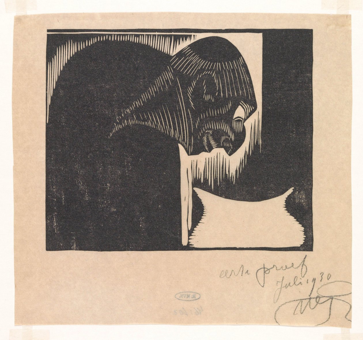 Taivutettu mies kulholla tekijältä Samuel Jessurun de Mesquita (signed by artist)