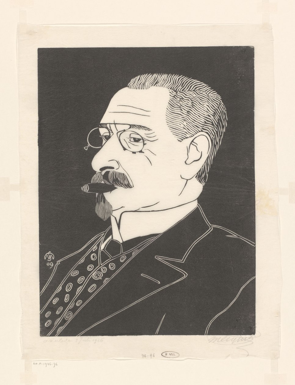 Muotokuva tuntemattomasta miehestä sikarin kanssa tekijältä Samuel Jessurun de Mesquita (signed by artist)