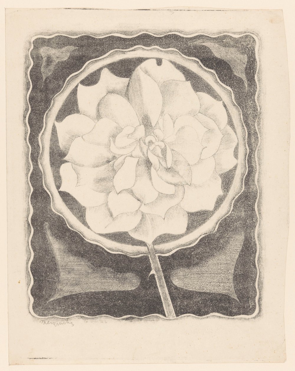 Ruusu (ympyrässä, aaltoileva reuna) tekijältä Samuel Jessurun de Mesquita (signed by artist)