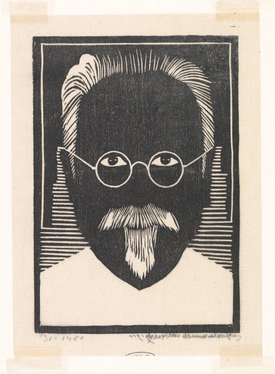 Omakuva lasien ja vuohenpukin kanssa tekijältä Samuel Jessurun de Mesquita (signed by artist)