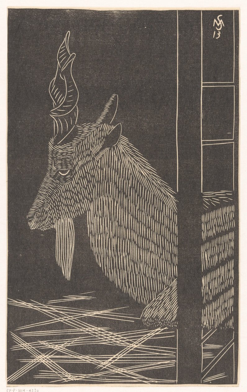Markhor-vuohi (istuva peura häkissä) tekijältä Samuel Jessurun de Mesquita