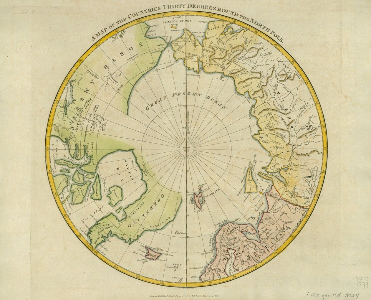 Kartta maista 30 astetta pohjoisnavan ympärillä, Clement Cruttwellin (1743-1808) "Atlas to Cromwell