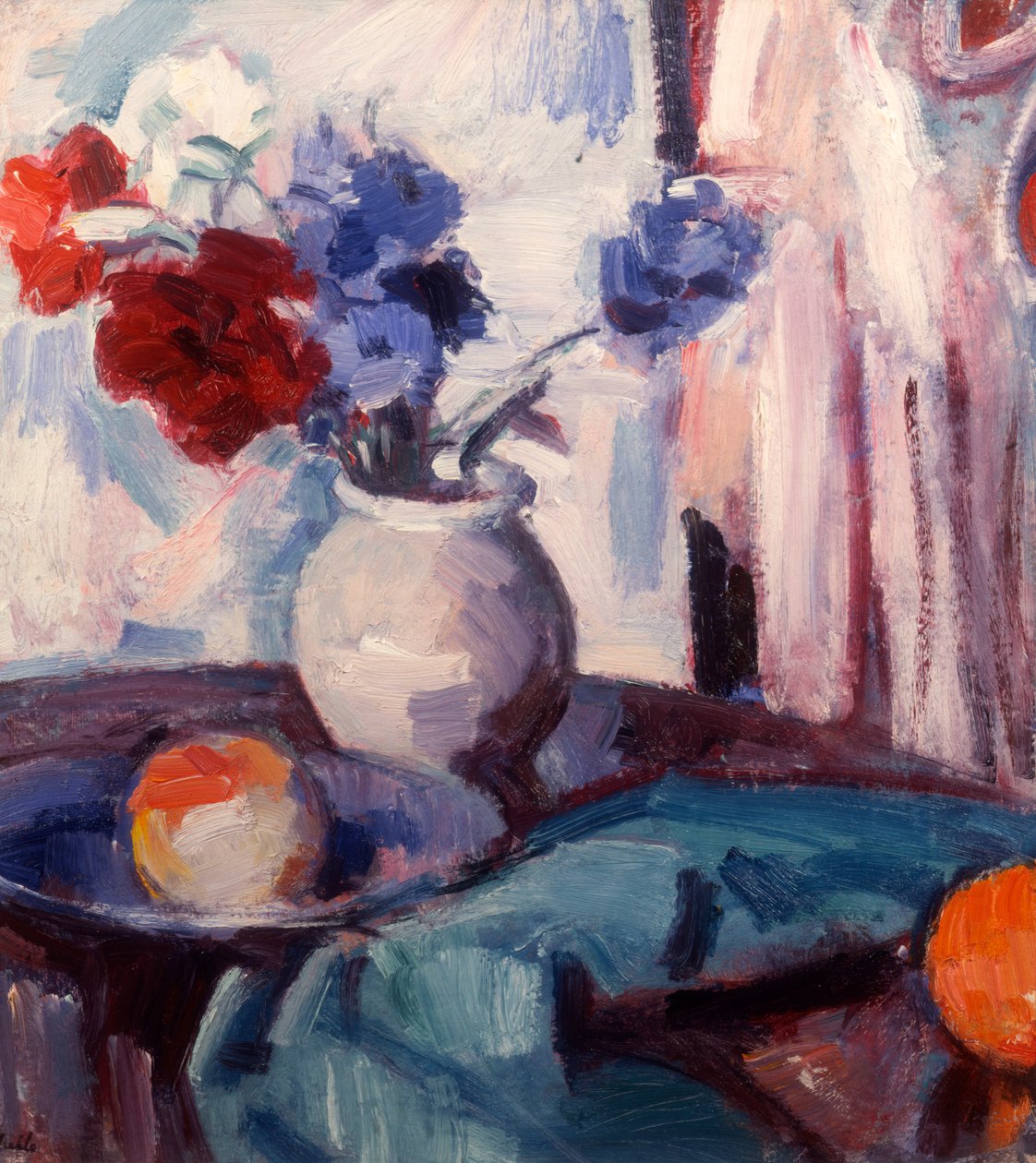 Sekoitettu neilikka ja ruiskukka keramiikkamaljakossa, n. 1931 tekijältä Samuel John Peploe