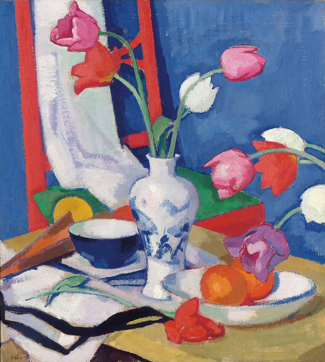 Punainen tuoli ja tulppaanit, n. 1919 tekijältä Samuel John Peploe