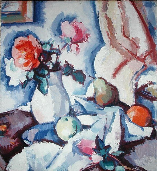 Ruusuja valkoisessa maljakossa (öljy kankaalle) tekijältä Samuel John Peploe