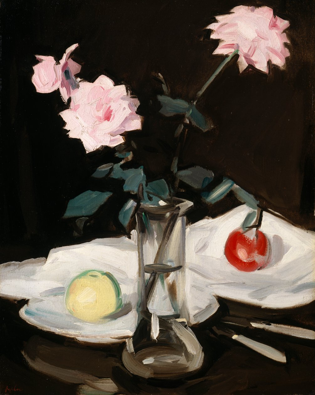 Asetelma, vaaleanpunaiset ruusut (öljy kankaalle) tekijältä Samuel John Peploe