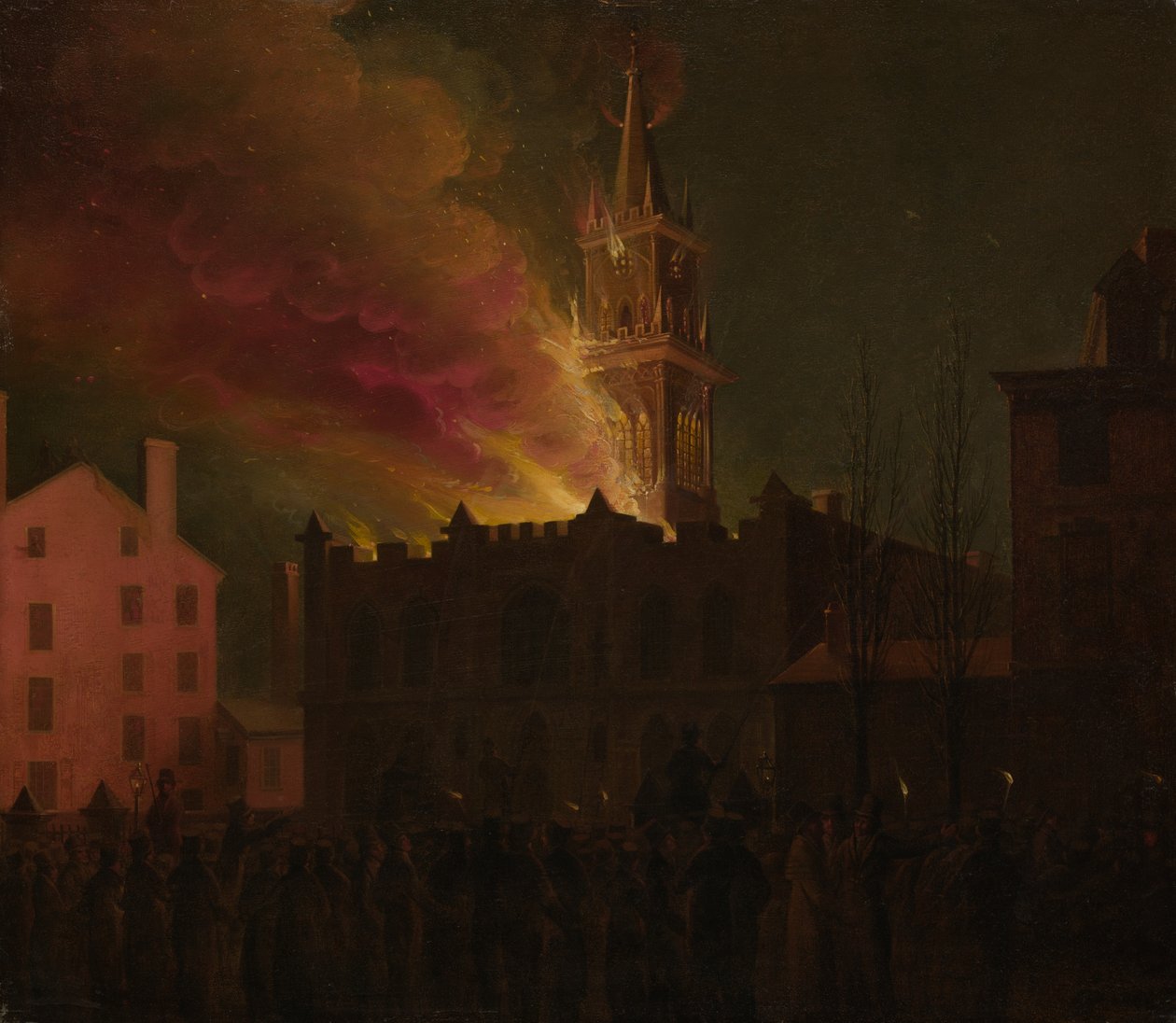 Vapaamuurarihallin tulipalo, Chestnut Street, Philadelphia, Pennsylvania, 1819 tekijältä Samuel Jones
