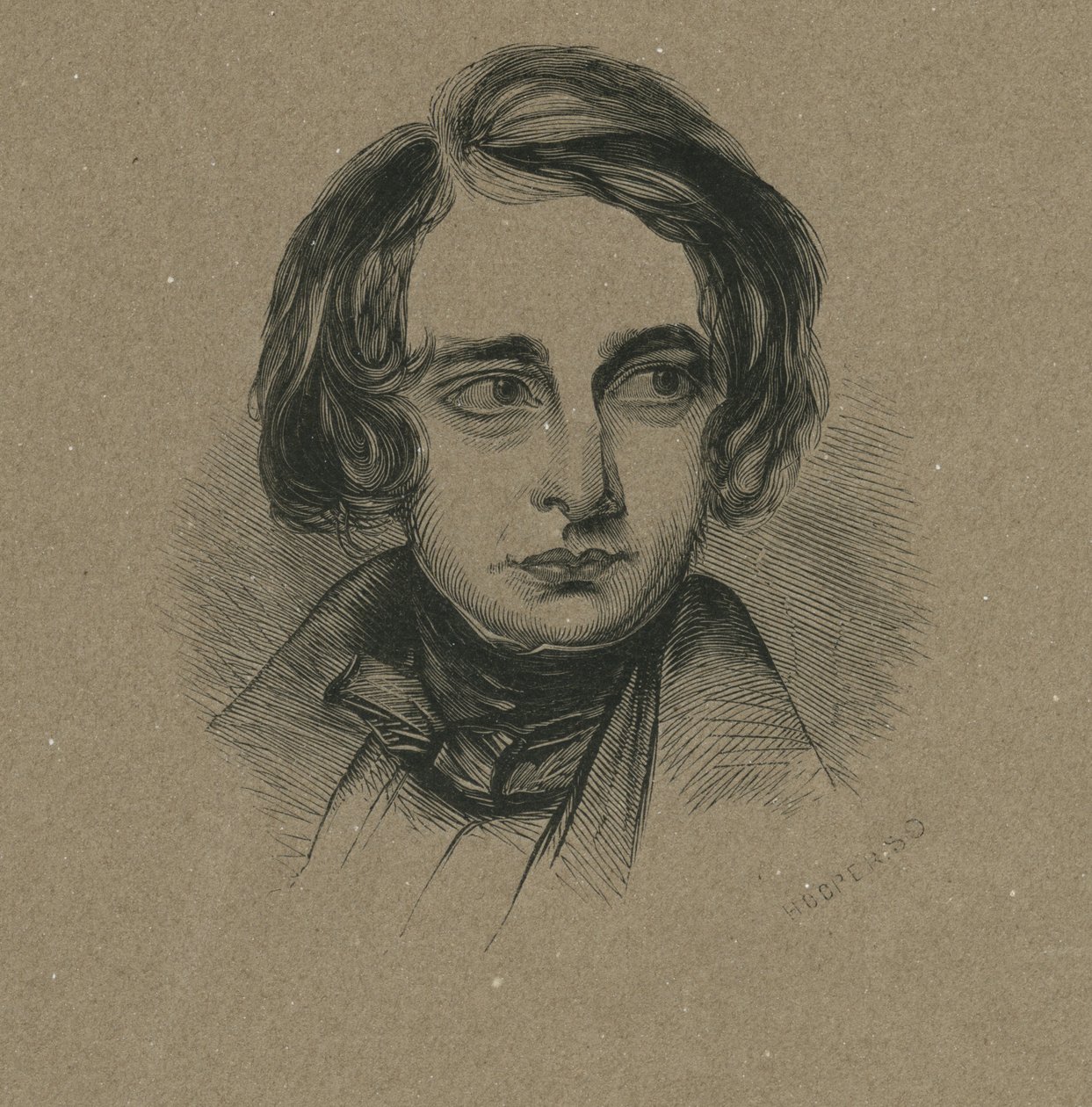 "Boz" muotokuva, kaiverrus Hooper, n. 1838 tekijältä Samuel Lawrence