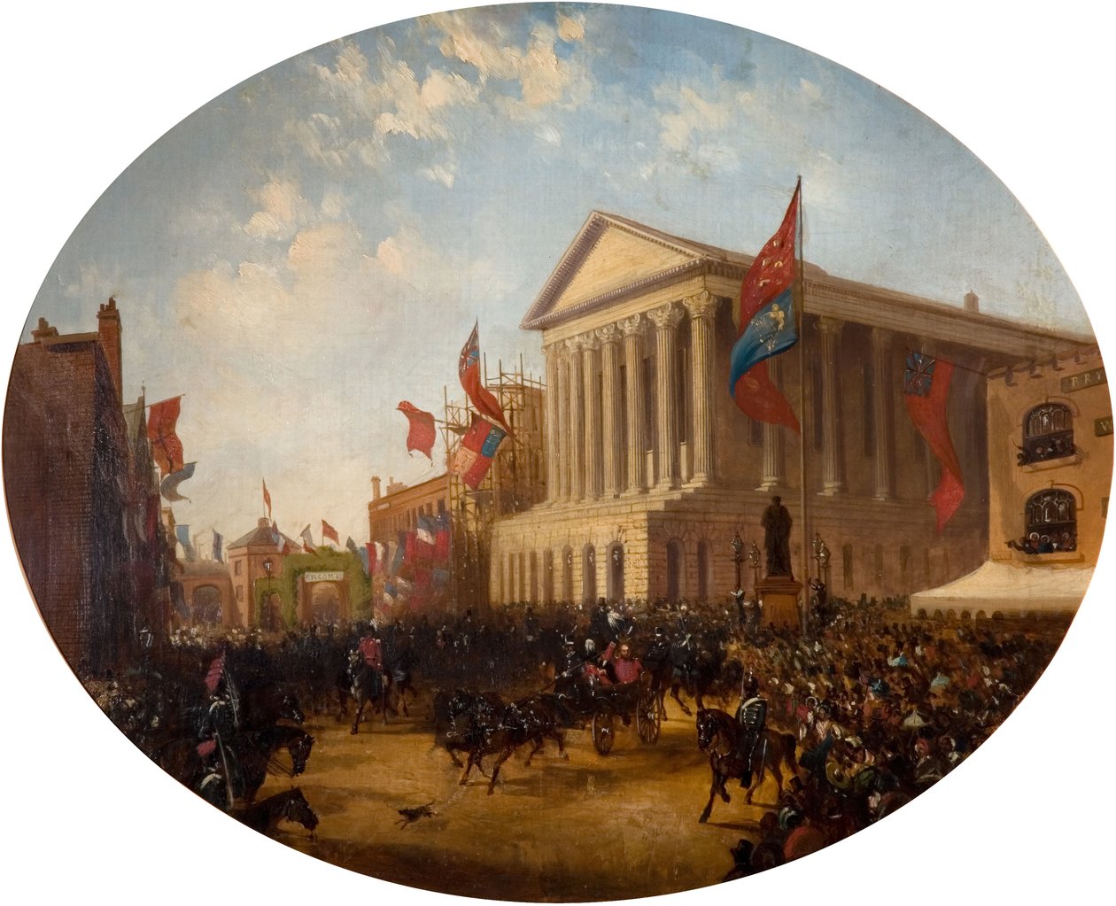 Cambridgen herttua lähtee kaupungintalosta, Birmingham, 1857. tekijältä Samuel Lines