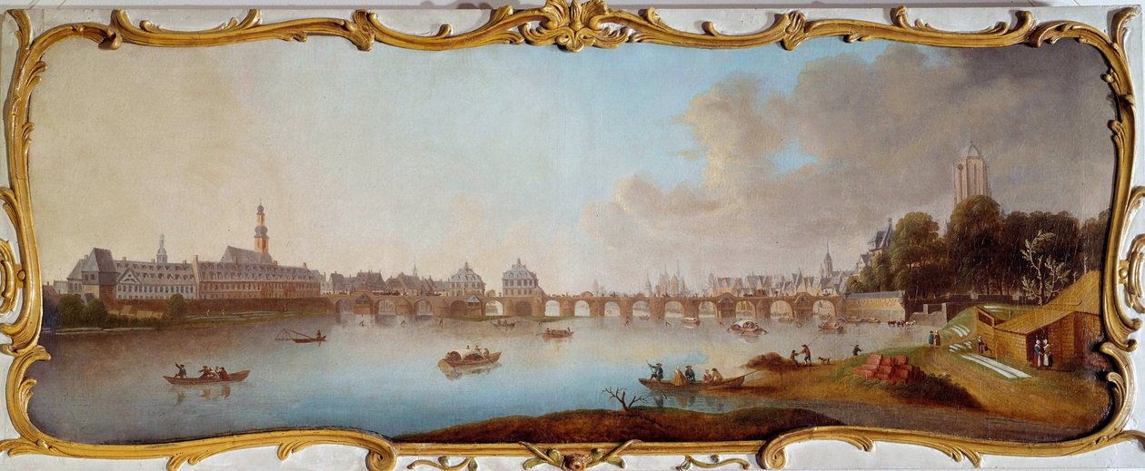Näkymä Frankfurtin kaupungin panoraamaan Frankfurt am Mainista Saksasta. Samuel Mundin (1724-1794) maalaus 1700-luvun Frankfurt, historiallinen museo tekijältä Samuel Mund