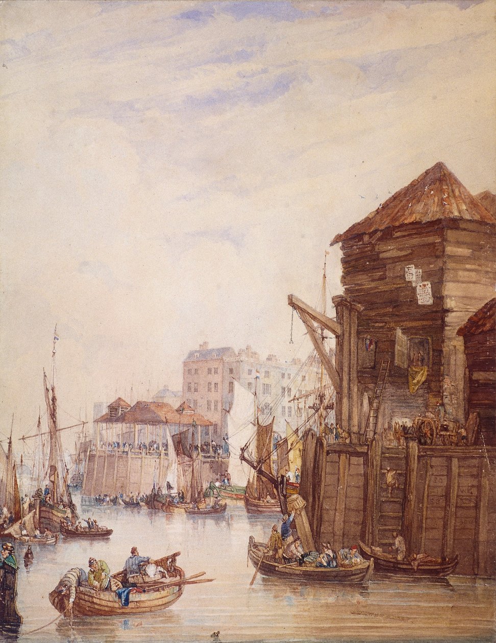 Billingsgate Wharf, Lontoo, 1820 tekijältä Samuel Owen