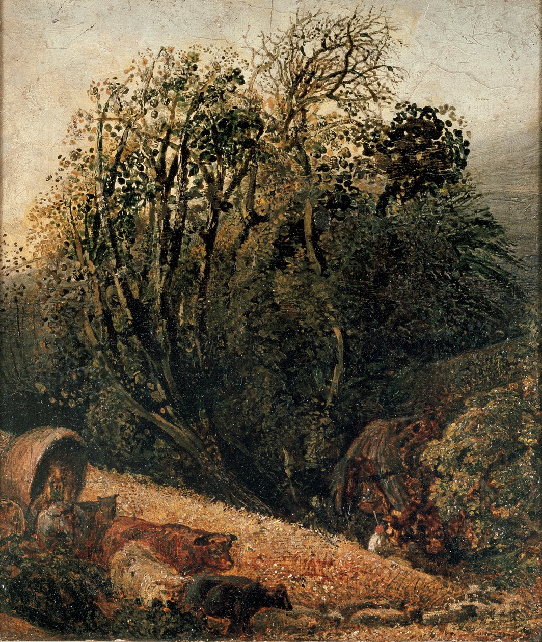 Puiden reunustama viljapelto, n. 1833-1834 tekijältä Samuel Palmer