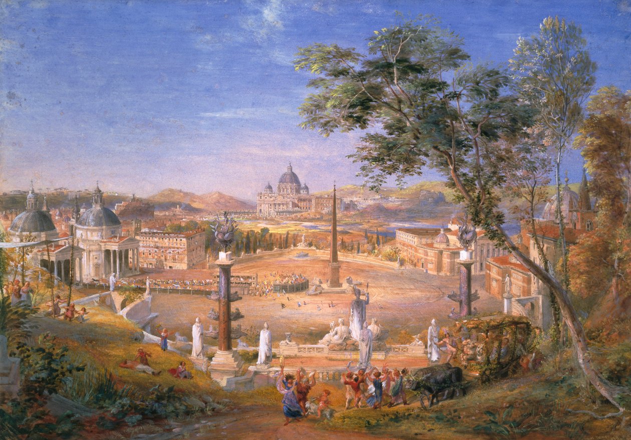 Näkymä modernista Roomasta karnevaalin aikana, 1838 tekijältä Samuel Palmer