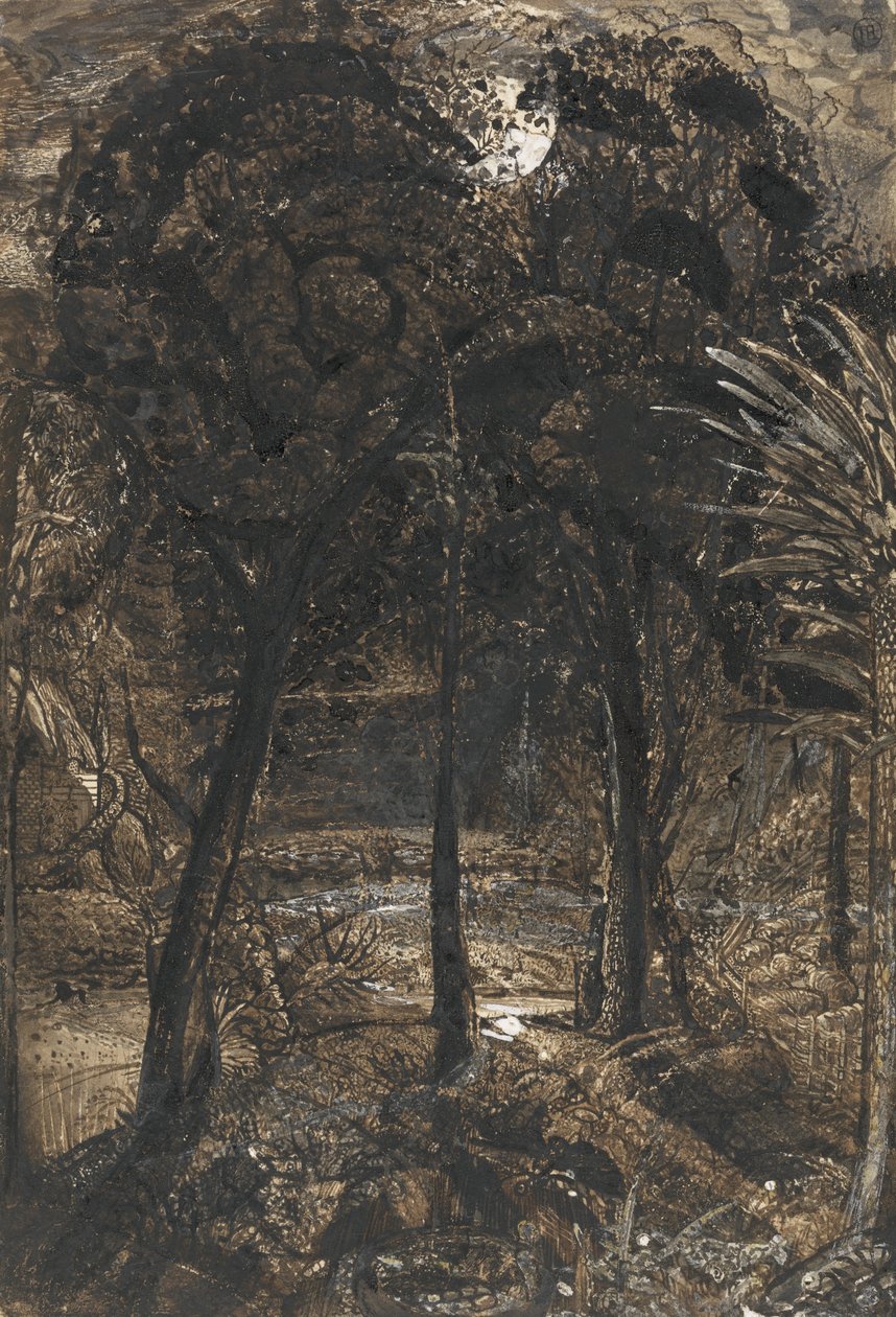 Kuutamoinen kohtaus mutkaisella joella tekijältä Samuel Palmer