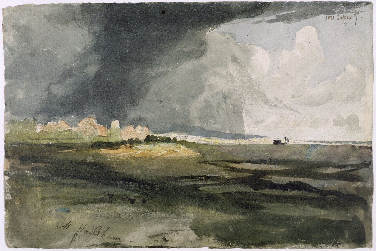 Hailshamissa, Sussexissa: Myrsky lähestyy, 1821 (wc grafiitin päällä paperilla) tekijältä Samuel Palmer