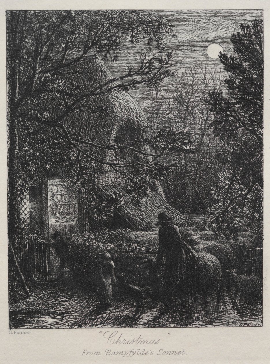 Viimeisen lampaan taittamisen joulu, 1850. tekijältä Samuel Palmer