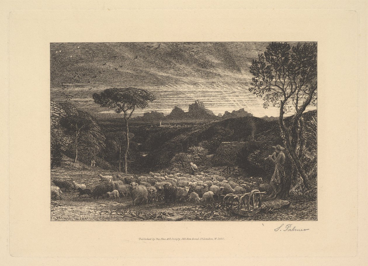 Kannen avaaminen eli Early Morning, 1880. tekijältä Samuel Palmer