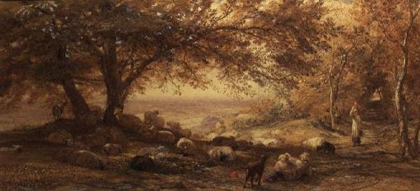 Varjoisa hiljaisuus (akvarelli) tekijältä Samuel Palmer