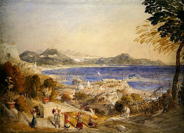 Napolinlahti (akvarelli paperille) tekijältä Samuel Palmer
