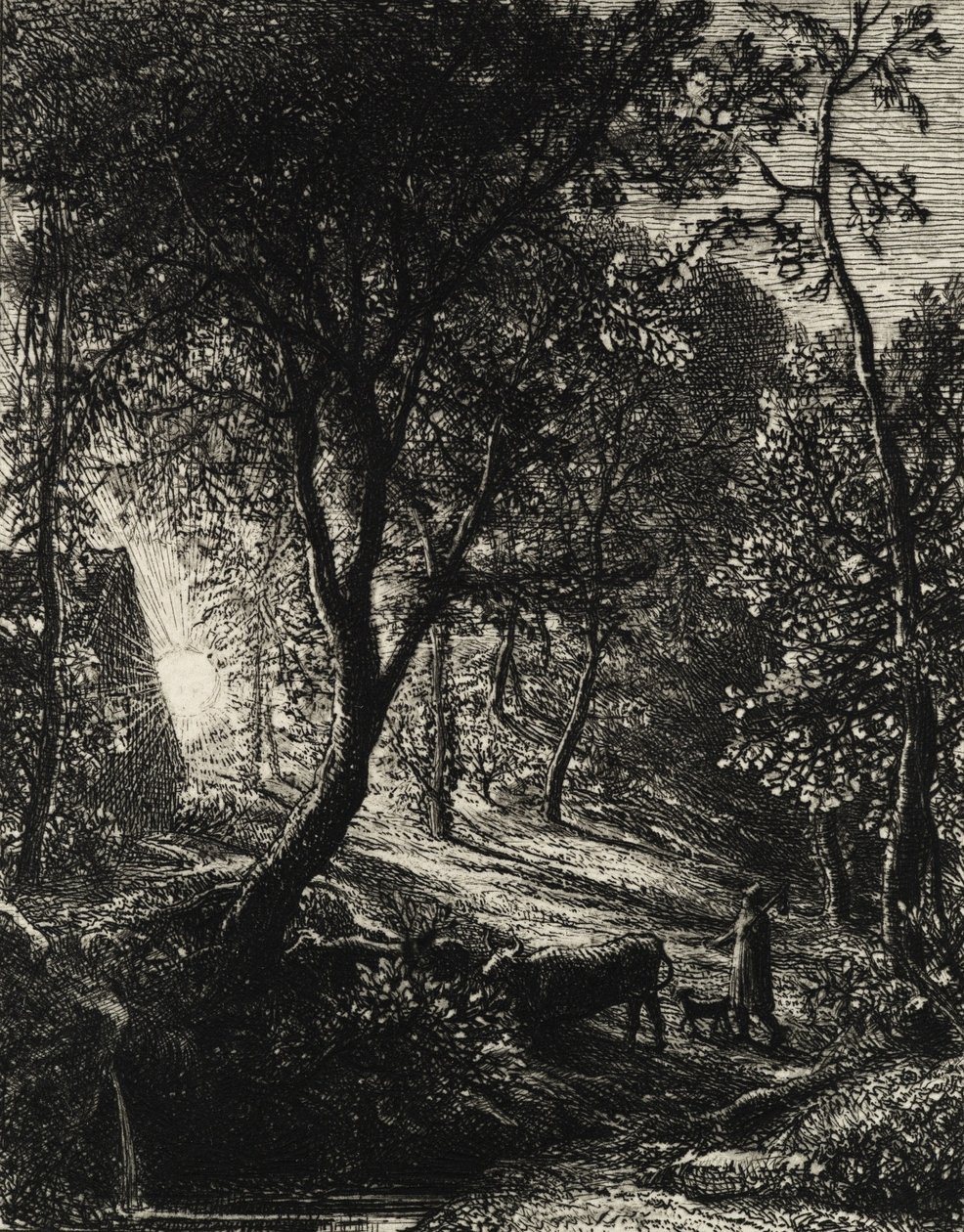 Paimenen mökki eli auringonlasku, 1850. tekijältä Samuel Palmer
